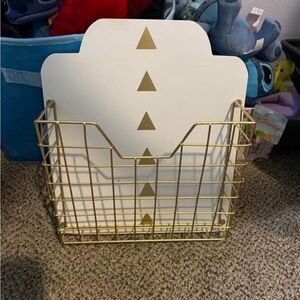 Gold Wire Wall Basket Home Organizer - White Backing